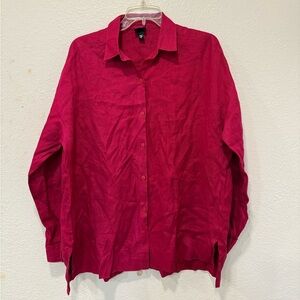 Eileen Fisher 100% Irish Linen Red Button Front Shirt Women’s Size Small